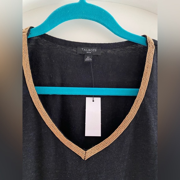 Talbots Black Top with Gold Jeweled Trim NWT - Picture 2 of 3